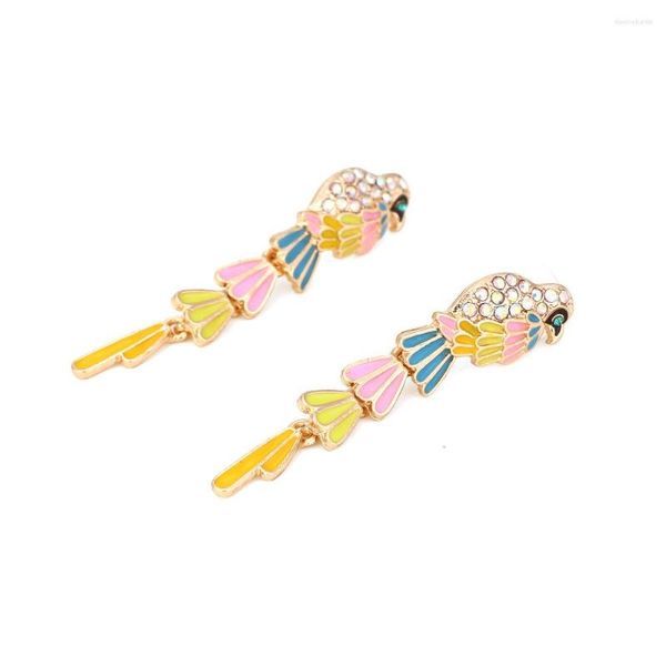 Brincos Dangle Timlee E023 Personalidade Color Parrot Bird Bird Rhinestone liga Acessórios de temperamento por atacado