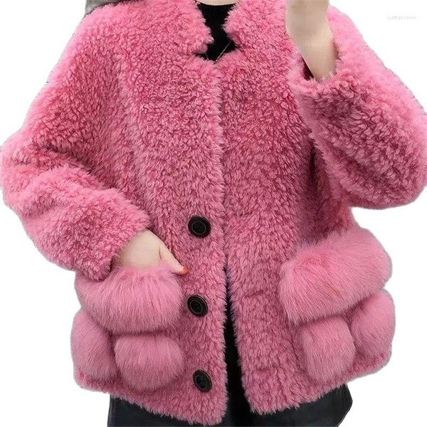 Pelliccia da donna Casaco Feminino Moda Donna Giacca in shearling di pecora imitazione 2023 Colletto alla coreana corto Peloso Cappotto autunno inverno caldo