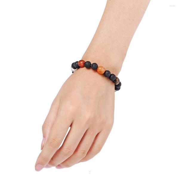 Charme Armbänder 8mm Reiki Gesundheit Lava Stein Perlen Für Frauen Mann Geschenk Bunte Zufällige Form Natürliche Bergkristall Achat armreif