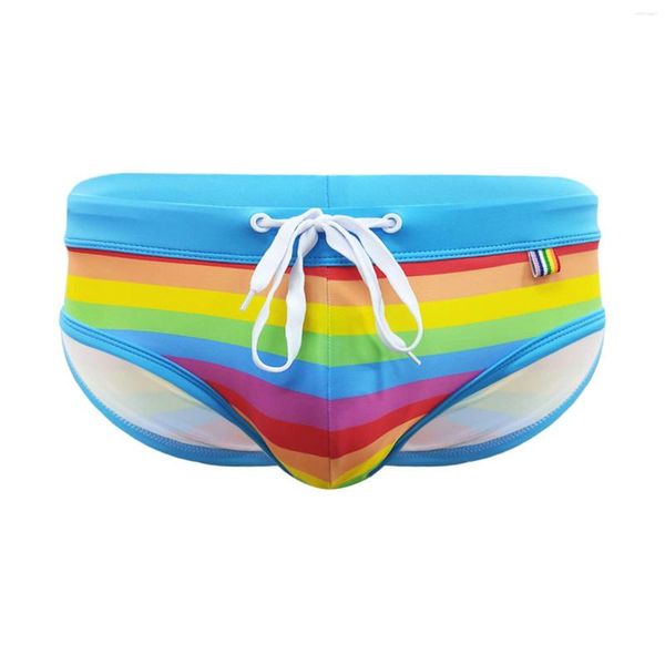 Unterhosen Herren Low Rise Kordelzug Regenbogen gestreifte SlipsContour Pouch Bikini Bottom für Urlaub Strand Pool Party Sonnenbaden