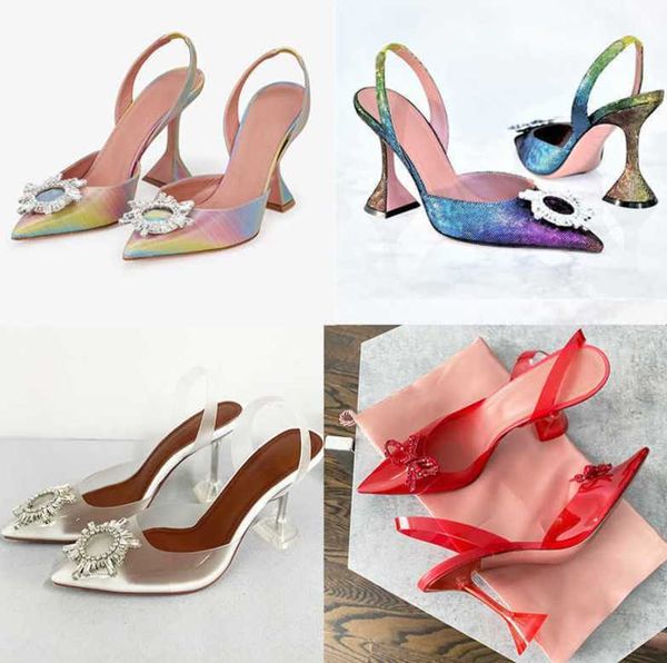 Luxuriöse Damen-Sandalen mit hohem Absatz, Amina Muaddi, Begum-Schleife, kristallverzierte Schnalle, spitze Zehen, Sonnenblumen-Sandale, Sommer-Mädchen-Abendkleid-Schuhe 36-42 mit Box NO359