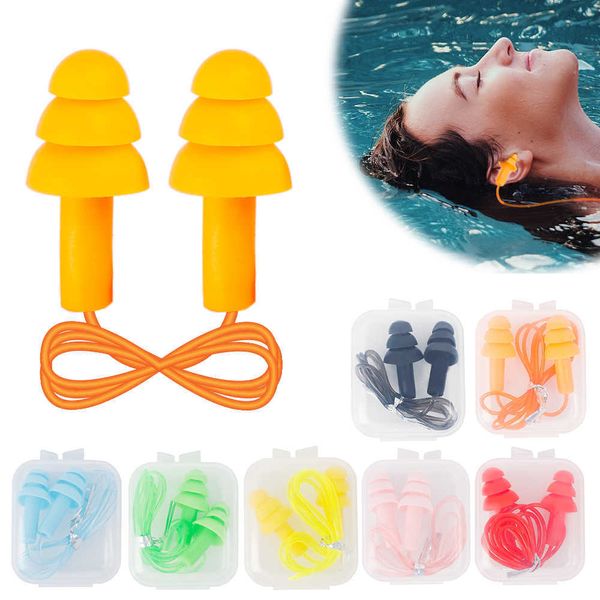 Tappi per le orecchie 1Pair Tappi per le orecchie da nuoto Riduzione del rumore Tappi per le orecchie Comfort Tappi per le orecchie morbidi Sile impermeabili con corda protettiva per il nuoto P230517