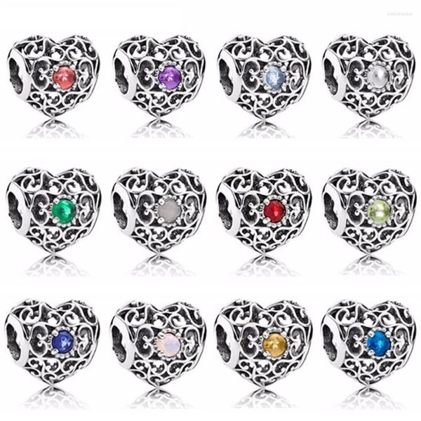 Pietre preziose sciolte PDB ZZ 58 Vintage 925 Sterling Silver Aquarius Stars Segno zodiacale Perline Dodici mesi Gemstone Charm Fit Bracciale originale