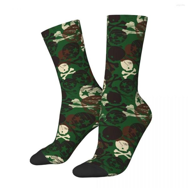 Meias masculinas outono de inverno legal homem homem camuflage skull skull imprimor não deslizamento futebol