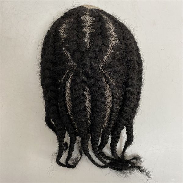 Sistemas de cabelo virgem peruana virgem No.8 Raiz Afro Corn Braids #1B Toupe de renda cheia preta para Blackman