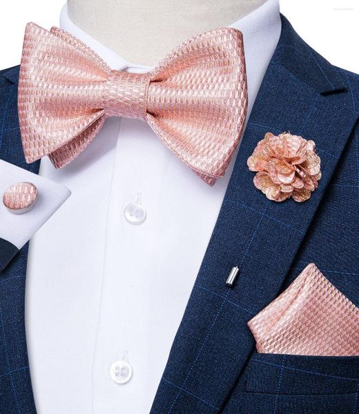 Laço amarra a auto -amarração ajustável para homens seda jacquard tecida rosa sólido clássico de casamento de festa de borboleta bowknot dibangus