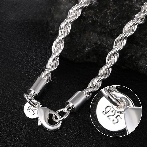 Catene in argento sterling 925 16/18/20/22/24 pollici 4MM collana a catena in corda per donna uomo moda fascino gioielli da sposa regalo