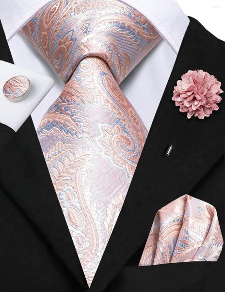 Fliegen 2023 Luxus Paisley Rosa 8,5 cm Hochzeit für Männer Seide Jacquard Gewebte Herren Krawatte Brosche Manschettenknopf Einstecktuch Set Hi-Tie Designer