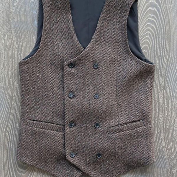 Gilet da uomo Gilet da uomo Gilet doppiopetto a spina di pesce Gilet grigio casual Giacca da sposo formale per matrimonio