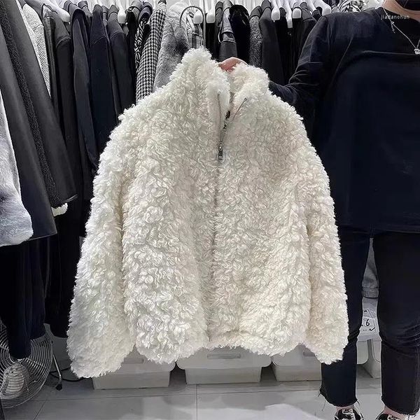 Pelliccia da donna 2023 Giacca autunno inverno Cappotto finto peloso da donna Colletto rialzato Agnello All-In-One Aggiungi Capispalla in lana di cotone