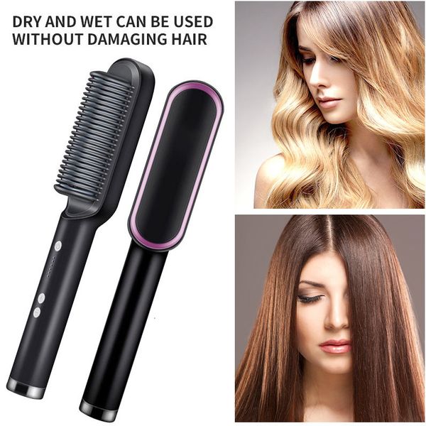 Irons de curling pente elétrico pente multifuncional alisador de cabelo reto Negativo Antiscalding Styling Tool Toolding Brush 230517