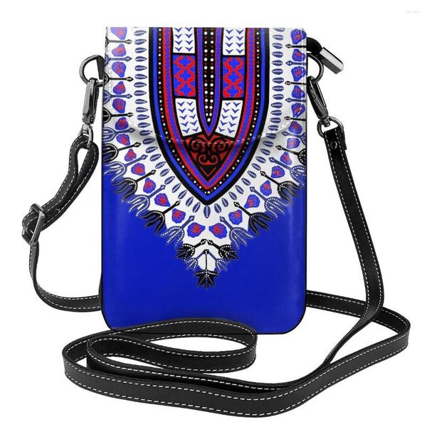 Borse da sera Borsa a tracolla Dashiki blu Borsa estetica da donna in pelle con stampa africana retrò