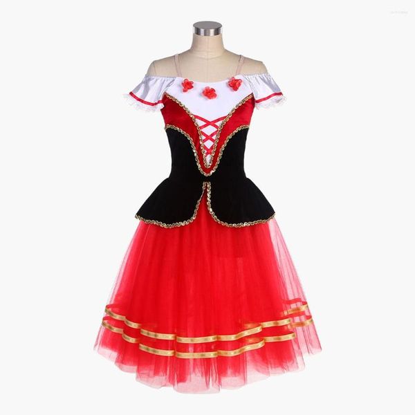 Stage Wear Abito da esibizione per balletto per bambini adulti Gonna lunga poncho Don Chisciotte nero rosso professionale