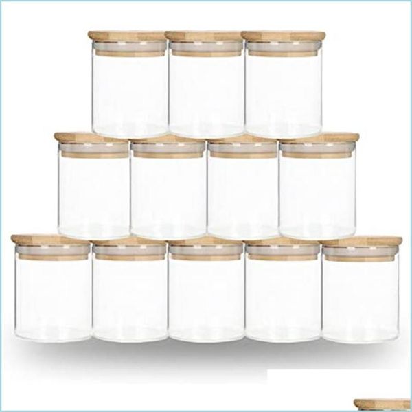 Tumblers de sublimação DIY Vidro de copo de 6 onças de copo com tampa de bambu Candle Jar Alimentos Recipiente de armazenamento de alimentos Clear Fosted Home Kitchen Supplies Dhpie