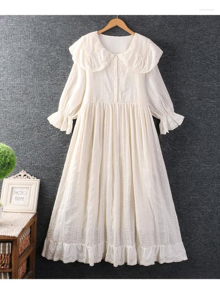 Vestidos casuais lamprip singulary bordado completo camadas de bordado lolita renda florestas mori menina 3/4 manga losearsting vestido robe de qualidade 2023 verão