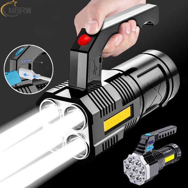El feneri Torçlar Taşınabilir LED El Feneri USB Şarj Edilebilir Su Geçirmez 4-7 Çekirdek El Taşıyıcı Fener Kobu LED El Fenerleri Açık Kamp Yürüyüşü P230517