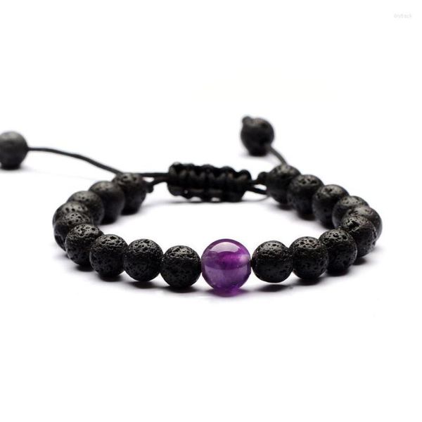 Strang 7 Farben 10mm Naturstein 8MM Lava Perlen Armbänder DIY ätherisches Öl Diffusor geflochten Buddha Yoga Schmuck Frauen