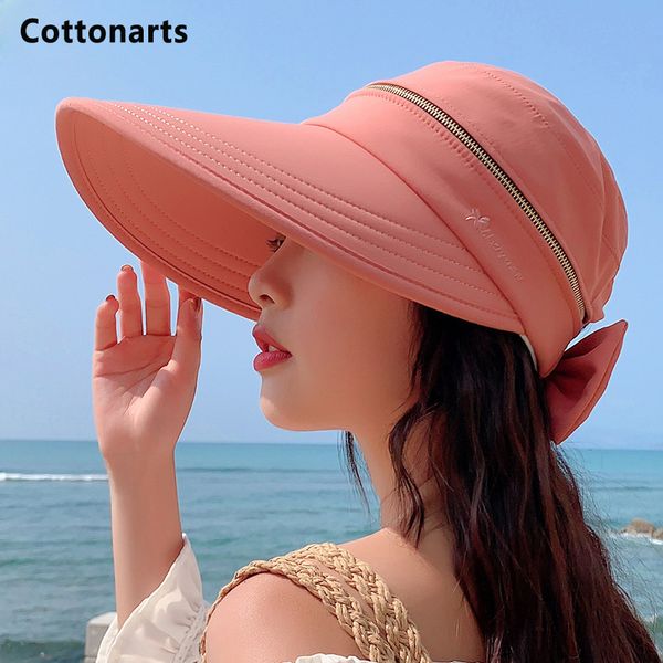 Chapéus ao ar livre verão feminino rabo de cavalo Capro de tampo de tampo largo largo Anti-UV Bowknot Beach Hat Ladies Decoração dobrável Decoração de viagem Caps de protetor solar 230516