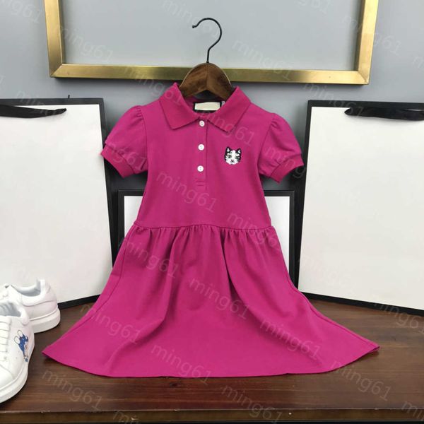 23SS Kinder Designerkleidung Mädchen Kleid Prinzessin Kleider Sommerkleid Kätzchen Stickerei Kurzarm Polokleider Hochwertige Kinderkleidung