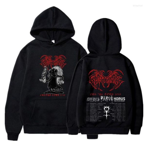 Erkek Hoodies Ghostemane Europe Tur 2023 Çift Taraflı Grafik Baskı Erkekler Kadın Kapüşonlu Sweatshirt Vintage Siyah Uzun Kollu Kazak