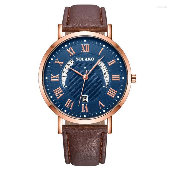 Orologi da polso Orologio casual da uomo Business Cinturino in pelle marrone di alta qualità Calendario digitale romano Quadrante sottile Quarzo Montre Homme