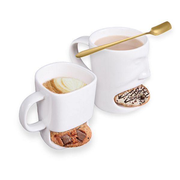 Keramik Becher Weiß Kaffee Tee Kekse Milch Dessert Tasse Seite Cookie Taschen Halter Für Home Office #