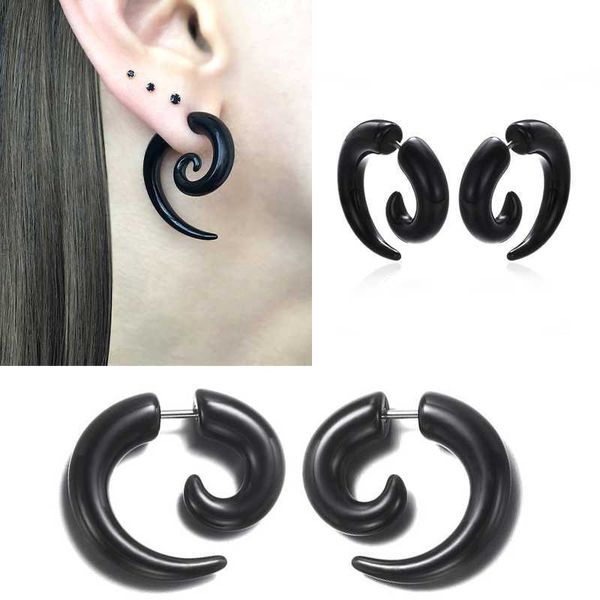 Brincos de chifre preto da moda para mulheres Hiphop acrílico Ear garanhão de aço inoxidável Antiallergies Brincos góticos jóias de orelha espiral z0517