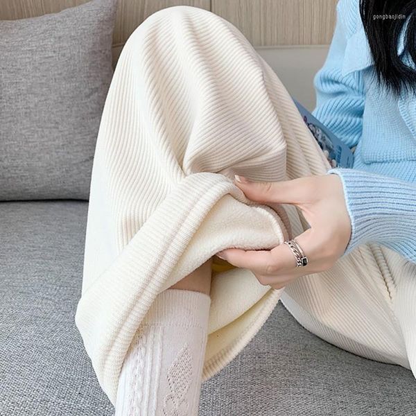 Pantaloni da donna in cashmere a gamba larga per le donne in inverno a vita alta in flanella leggera e sottile