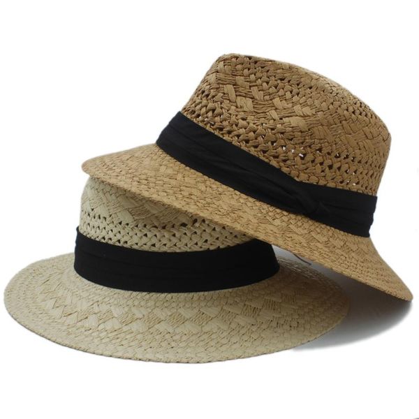 Cappelli a tesa avara Fashsion Estate Donna Uomo Cappello da sole in paglia di rafia per elegante Lady Wide Panama Gentleman Cap Fedora Sunbonnet Beach