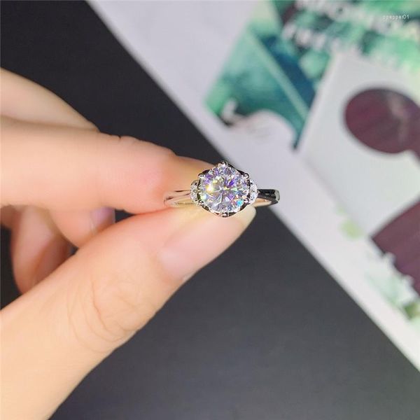 Anelli a grappolo Geoki Luxury 925 Sterling Silver Perfect Cut Diamond Test superato 1 Ct D Color VVS1 Moissanite Forever Love Ring Gioielli alla moda