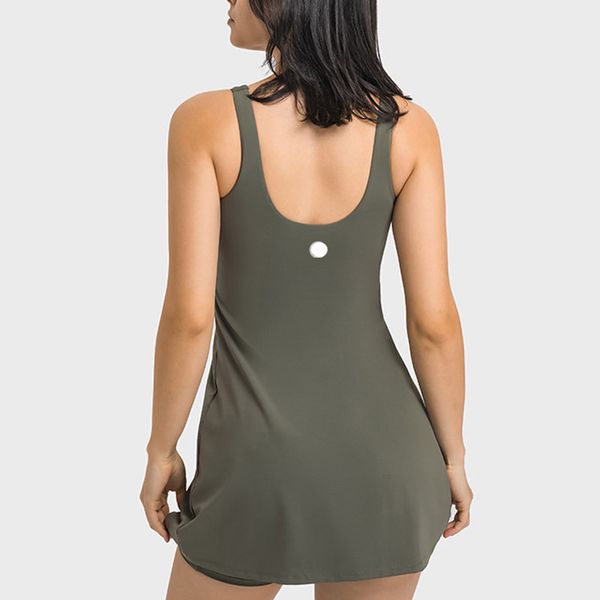 Vestido de tênis feminino LL Roupa de ioga para treino Almofada de peito interna Fack de duas peças Shorts para meninas Vestidos de golfe para academia Slip feminino Vestido de tênis DT200