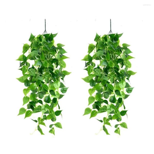 Flores decorativas 2 peças Plantas de guirlanda pendurada artificial Ivy folha verde para casar cesta de cesta de casca