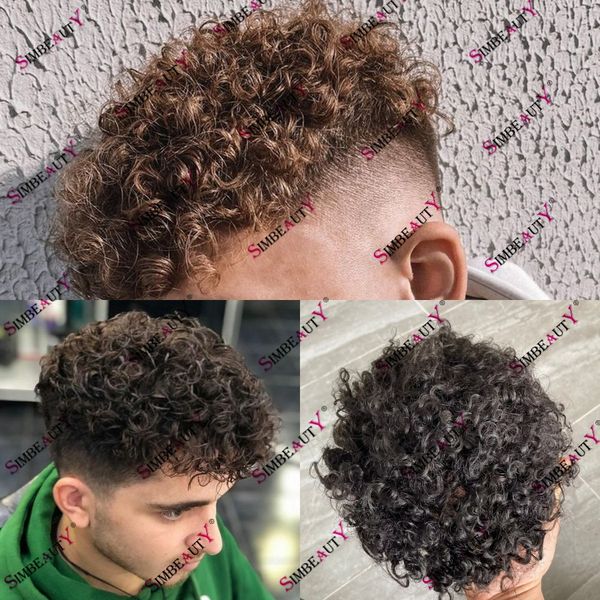 Fashion Hairstyle Men's 15mm Cabelo cacheado Promesse Promesia Substituição de cabelo Preto Curl Cabelo barato Toupe de cabelo capilar barato