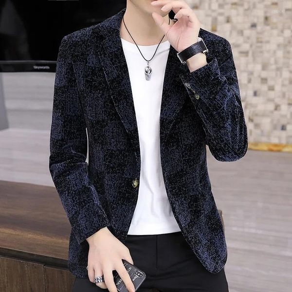 Abiti da uomo Autunno Inverno Velluto a coste per uomo Giacca Moda Casual Giacca con fibbia singola Masculino Tasca allentata Cappotto nero da uomo d'affari