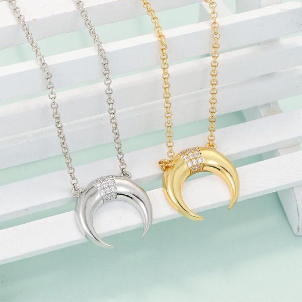 Подвесные ожерелья Eyika Vintage Толстая O-Chain Медное золото, покрытое цирконом, луна, луна, полумесяц для женщин серебряный цвет украшения ювелирные изделия