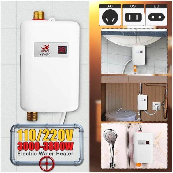 Isıtıcıları 110/220V 3800W Tankless elektrikli su ısıtıcı banyo mutfak anında su ısıtıcı sıcaklık ısıtma duş evren