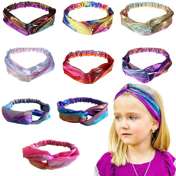 Denizkızı Düğüm Kafa Bantları Kızlar İçin Bronz Gradyan Çocuklar Knot Headwraps Criss Cross Tie Boya Bantları Sevimli Türban Saç Bantları Metalik Saç Bantları 9 Renk