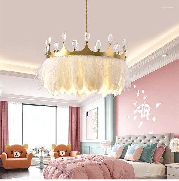 Pendelleuchten Romantik Federkrone Kristalllichter Nordic Contracted Light Luxus Moderne Schlafzimmer Kronleuchter Netz mit einem roten