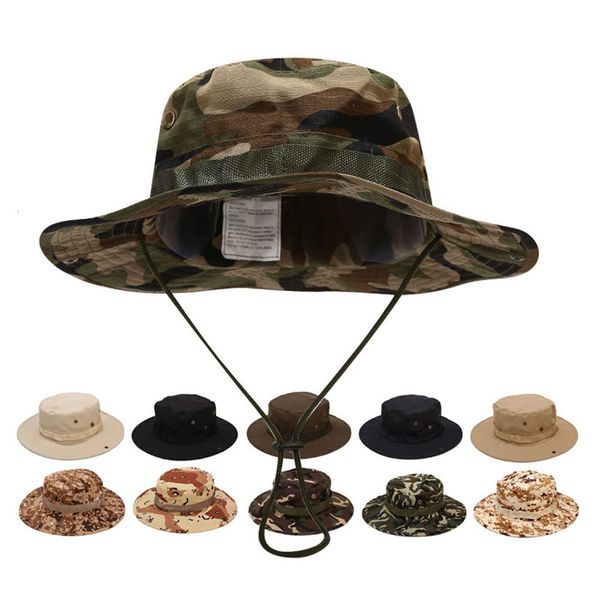 Breite Krempe Hüte Eimer Hüte Camouflage Boonie Männer Hut Taktische US Army Eimer Hüte Militär Multicam Panama Sommer Kappe Jagd Wandern Outdoor Camo Sun Caps 230518