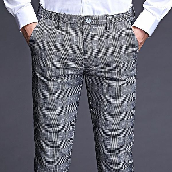 Abiti da uomo Pantaloni eleganti scozzesi elasticizzati Pantaloni da uomo slim fit Lunghezza formale da lavoro Estate per pantaloni