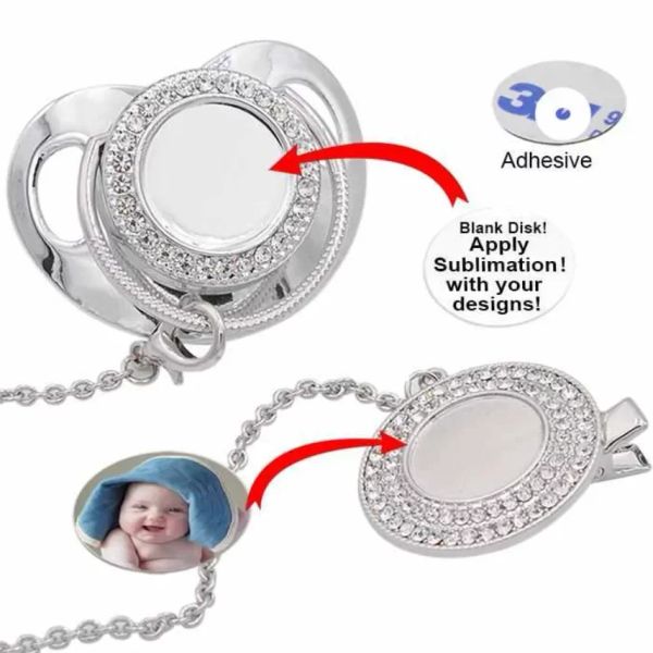 Fai-da-te Personalizza il ciuccio Bling di sublimazione con la collana a clip Cristalli Favore di partito per i regali di compleanno del bambino Keepsake