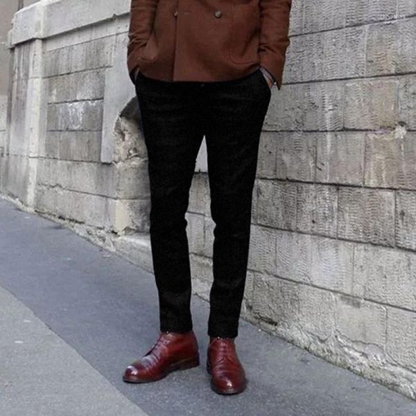 Calça de calça masculina Business masculino Casual Color Solid Wool Troushers Fashion Street Auction Italian Loolen Lool Versátil Slim Cappris