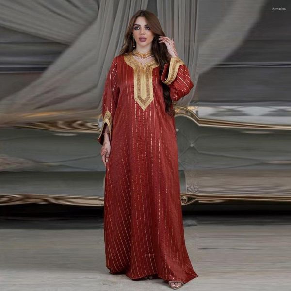 Ethnische Kleidung AB169 Naher Osten Dubai Robe Muslimisches Kleid Bronzete handgemachte Spitzenbohrmaschine Saudi-arabische Abendfrauen