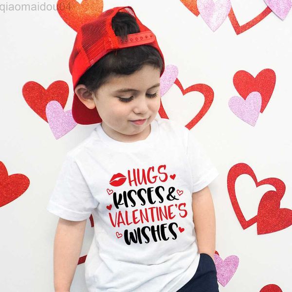 T-Shirts Hugs Kisses Sevgililer Ess Çocuk Tişörtlü Çocuk Giysileri Üstler Erkek Kızlar Gömlek Sevgililer Günü Partisi Hediye Kıyafet Kardeş Tişört AA230518