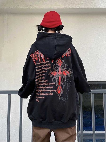 Kadın Hoodies Sweatshirts Qweek Gotik Harajuku Büyük Boy Hoodies Kadın Vintage Alışveriş Goth Street Giyim Okulu Siyah Kapşonlu Sweater 2023 Moda P230518