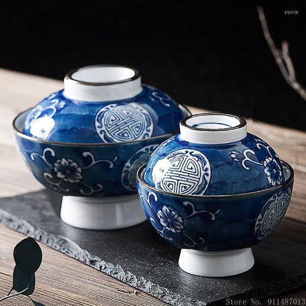 Миски китайский творческий синий белый фарфоровый рисунок с крышкой керамическая керамическая яичная десертная десерт рис.