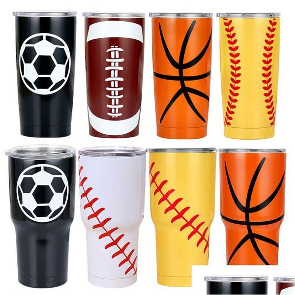 Tumblers 30 Unzen Tumbler Tassen Basketball Fußball Baseball Bedruckte Tasse Bierkrug Kaffee Wasserflasche Auto Halten Drop Lieferung Hausgarten Dh2Zn