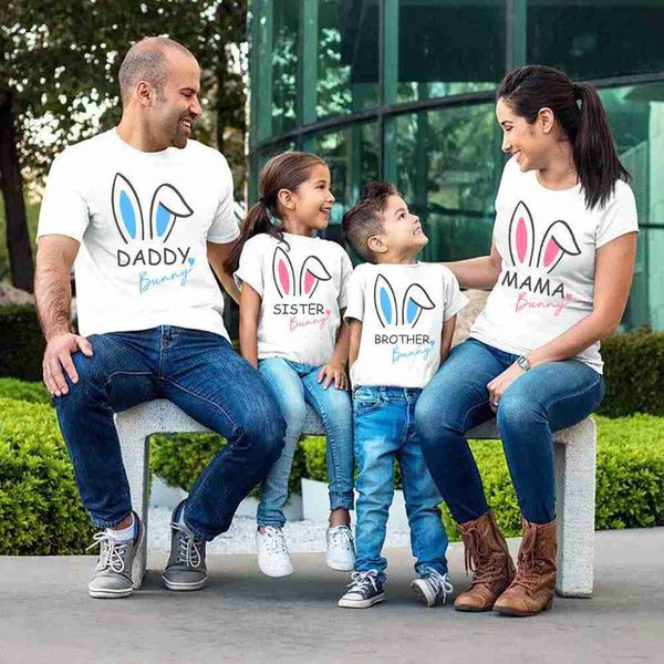 T-Shirts Paskalya Tavşanı Kulakları Aile Gömlek Eşleşen Kıyafetler Gömlekler Mama Daddy Bebek Kardeş Kardeş Paskalya Tavşanı Tişört Paskalya Parti Kıyafet AA230518