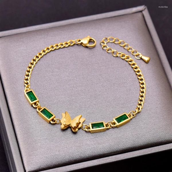 Pulseiras de link 316l aço inoxidável moda de jóias finas soldagem forma quadrada forma de zircão de lixar corrente de borboleta para mulheres presentes