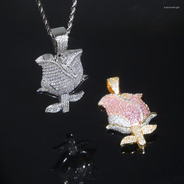 CARKER ICED ICED OUT HIP HOPEM MENINAS JOIXAS BLING 5A CZ CARCO DE PENENTE DE FLOR ROSE NICE